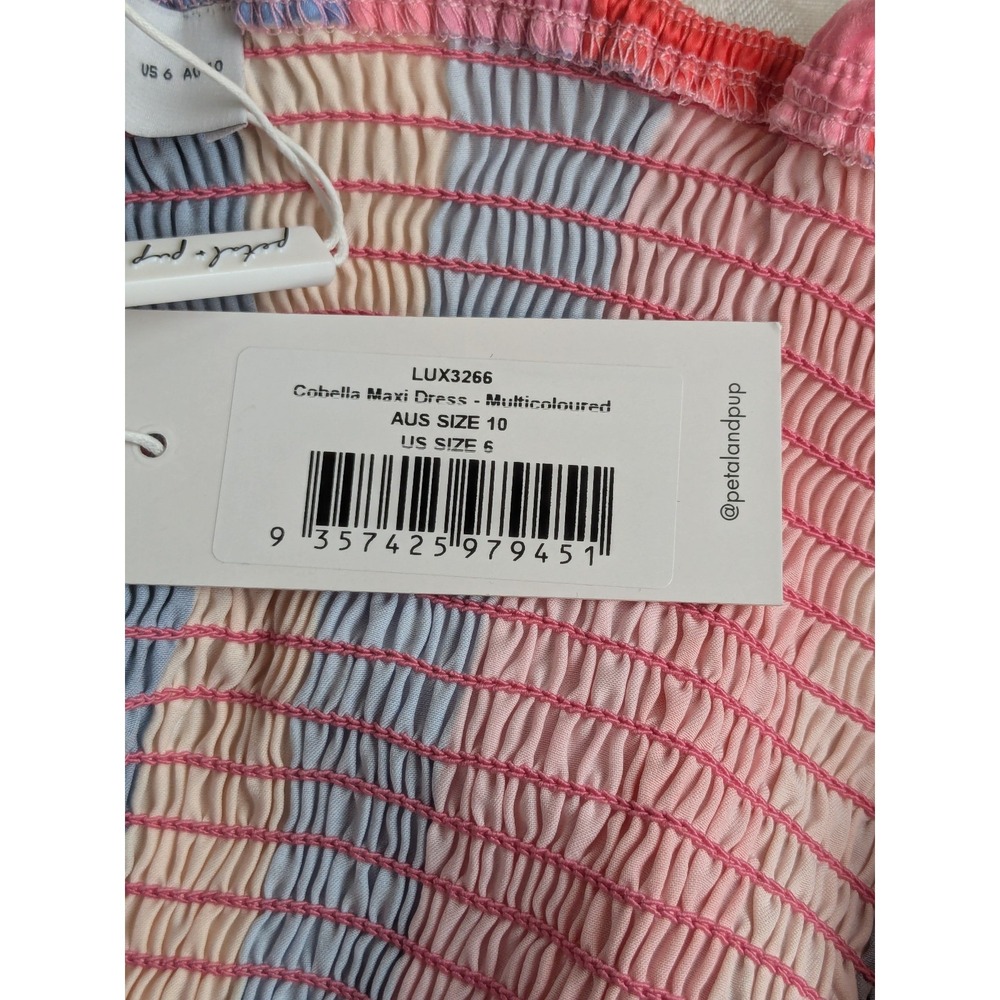 Petal + Pup Multicolored Striped Satin Smocked Back "Cobella" Maxi Dress 6 NWT - Picture 12 of 16